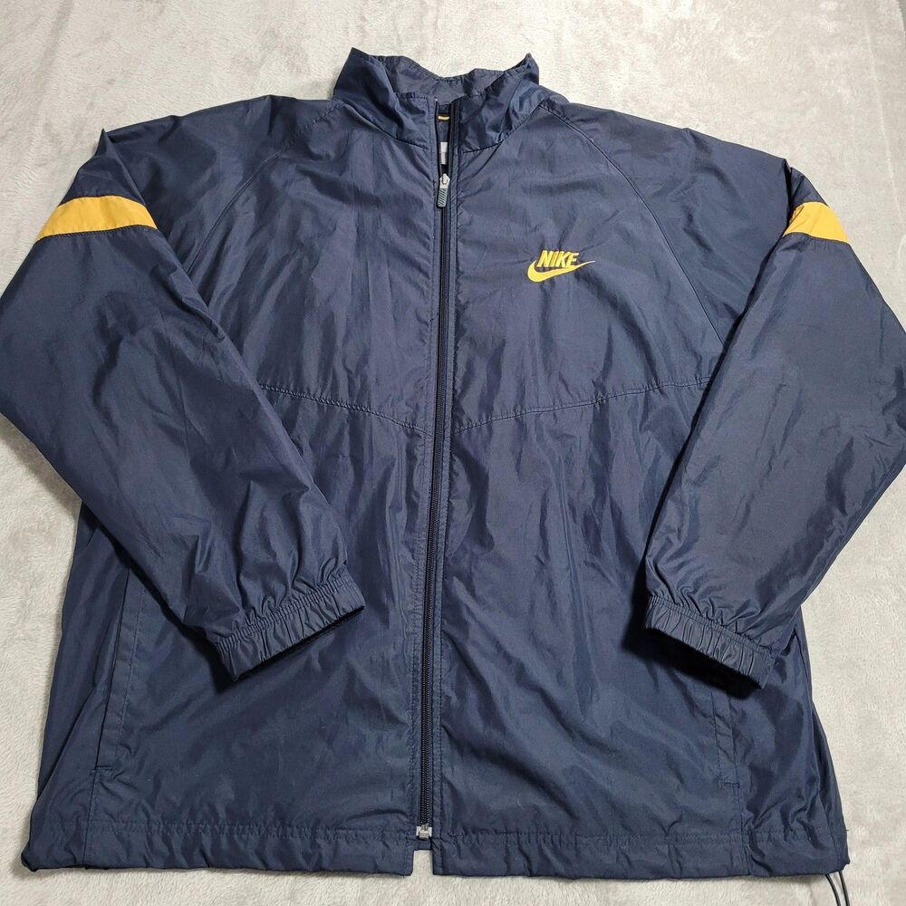 VTG Nike Windbreaker Jacket Mens 2XL Blue Full Zip Stand Collar Lined Colorblock
